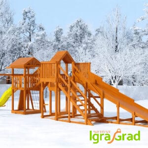 Детская деревянная зимняя горка Snow Fox 5,9 м + Панда Фани Gride
