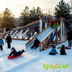 Зимняя деревянная горка "Snow Fox 12 м" с двумя скатами мод.524