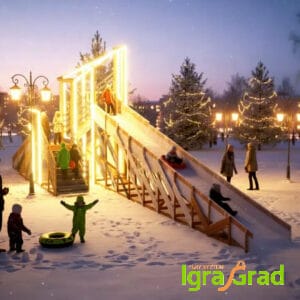 Зимняя деревянная горка "Snow Fox 12 м" с двумя скатами мод.4