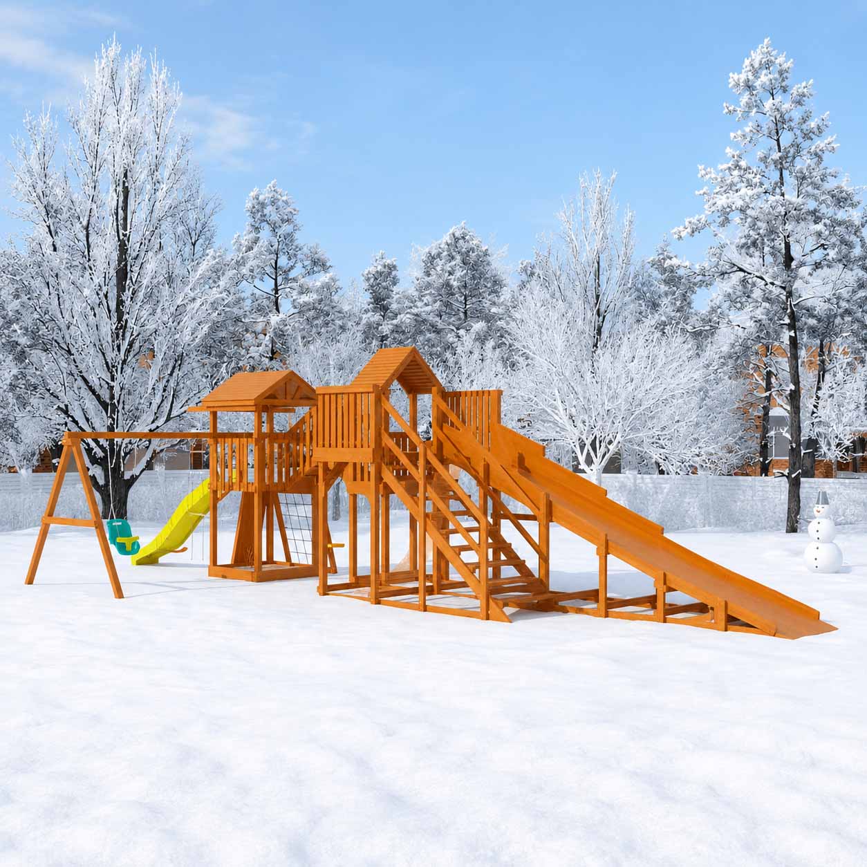 Детская деревянная зимняя горка Snow Fox 5,9 м + Панда Фани Gride