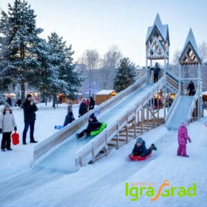 Зимняя деревянная горка "Snow Fox 12 м" с двумя скатами мод.224