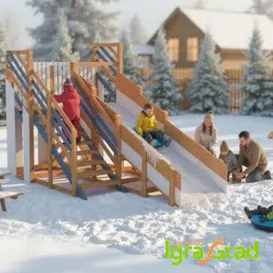 Деревянная зимняя горка, длина ската 4 м мод.3