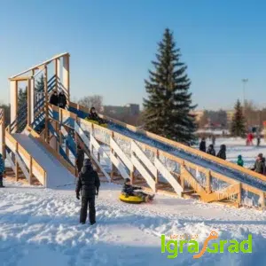 Зимняя деревянная горка "12 м" с двумя скатами мод.3