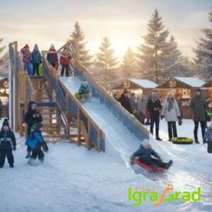 Детская деревянная зимняя горка "Snow Fox", скат 5,9 м мод.3