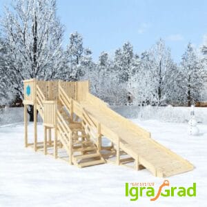 Детская деревянная зимняя горка "Snow Fox", скат 5,9 м без окраски