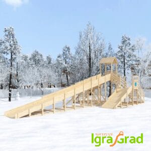 Зимняя деревянная горка "Snow Fox 12 м" две лестницы, без окраски