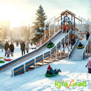 Зимняя деревянная горка "Snow Fox 12 м" с двумя скатами мод.6