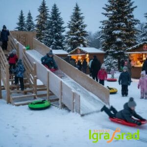 Детская деревянная зимняя горка "Snow Fox", скат 5,9 м