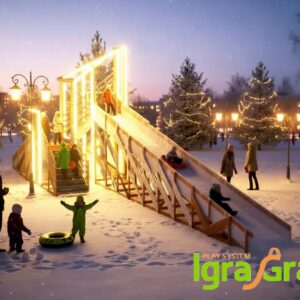 Зимняя деревянная горка "Snow Fox 12 м" с двумя скатами мод.4