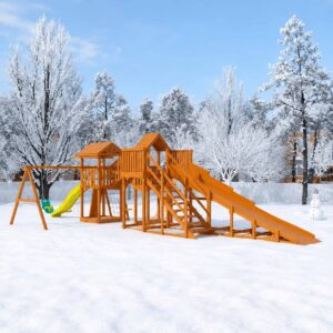 Детская деревянная зимняя горка Snow Fox 5,9 м + Панда Фани Gride