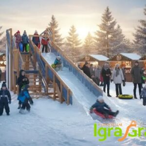 Детская деревянная зимняя горка "Snow Fox", скат 5,9 м мод.3