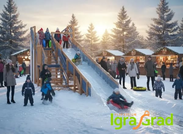Детская деревянная зимняя горка "Snow Fox", скат 5,9 м мод.3