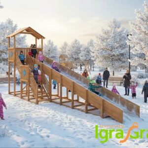 Зимняя деревянная горка "Домик", скат 10 м