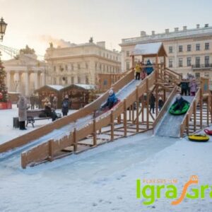 Зимняя деревянная горка "Snow Fox 12 м" с двумя скатами (две лестницы)