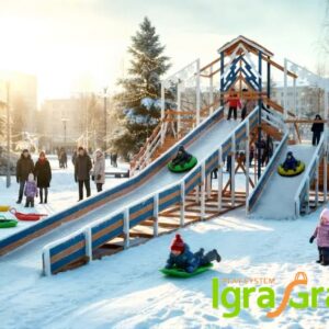 Зимняя деревянная горка "Snow Fox 12 м" с двумя скатами мод.6