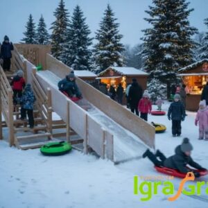 Детская деревянная зимняя горка "Snow Fox", скат 5,9 м